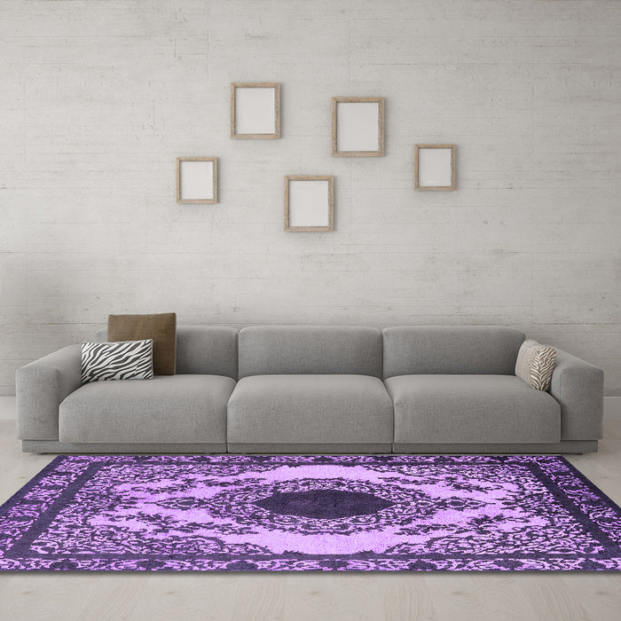 Machine Washable Oriental Purple Industrial Area Rugs in a Living Room, wshurb1823pur