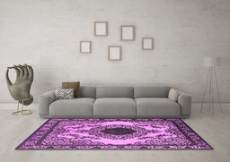 Machine Washable Oriental Pink Industrial Rug in a Living Room, wshurb1823pnk