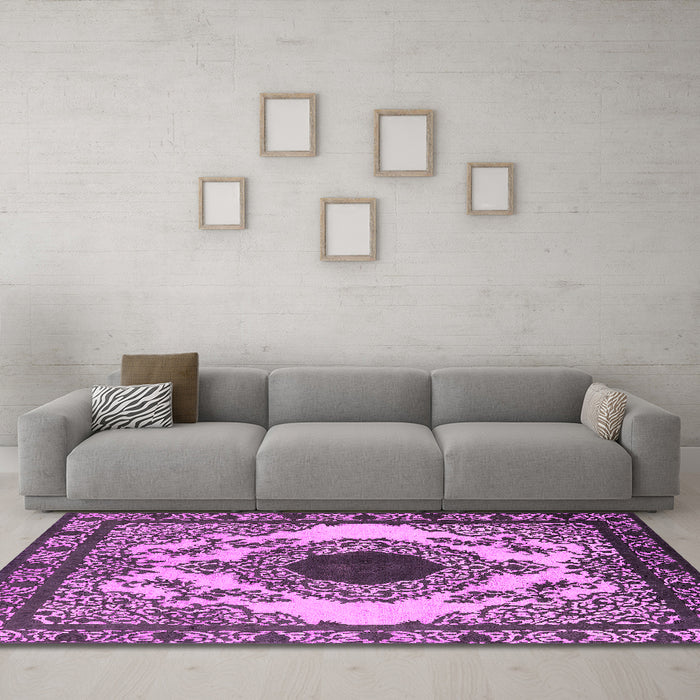 Machine Washable Oriental Pink Industrial Rug in a Living Room, wshurb1823pnk