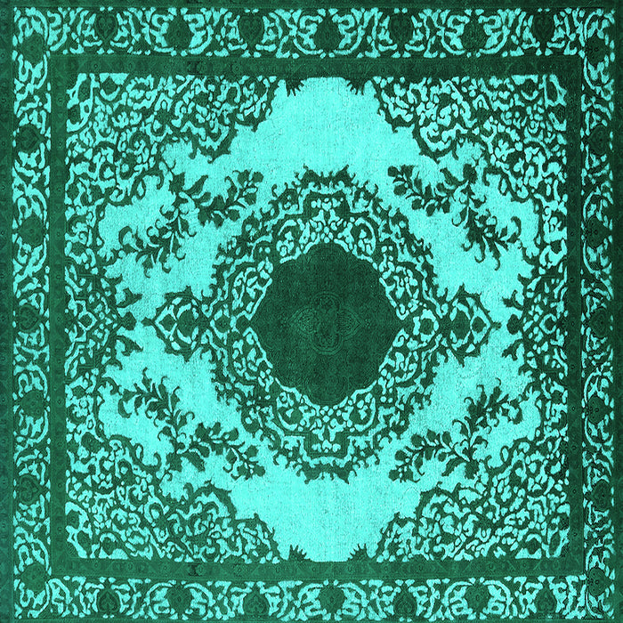 Square Machine Washable Oriental Turquoise Industrial Area Rugs, wshurb1823turq
