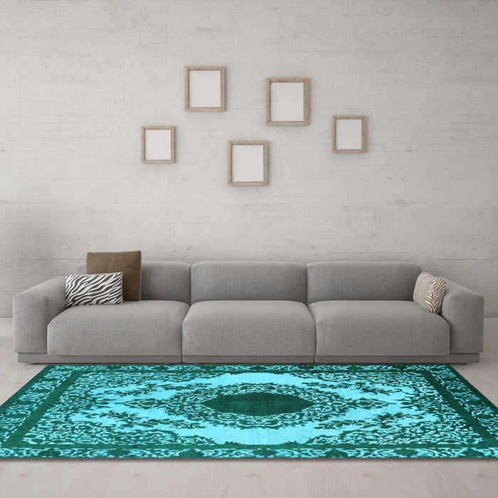 Machine Washable Oriental Light Blue Industrial Rug in a Living Room, wshurb1823lblu