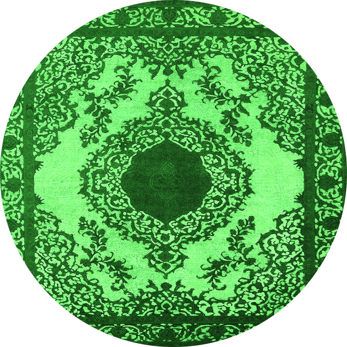 Round Machine Washable Oriental Green Industrial Area Rugs, wshurb1823grn