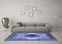 Machine Washable Oriental Blue Industrial Rug, wshurb1823blu