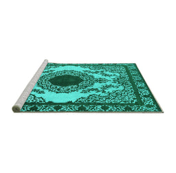 Sideview of Machine Washable Oriental Turquoise Industrial Area Rugs, wshurb1823turq