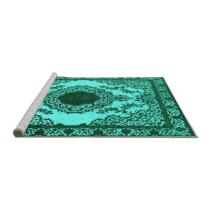 Sideview of Machine Washable Oriental Turquoise Industrial Area Rugs, wshurb1823turq