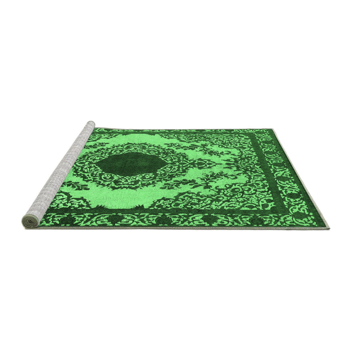 Sideview of Machine Washable Oriental Emerald Green Industrial Area Rugs, wshurb1823emgrn
