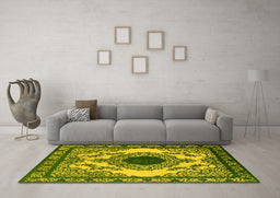 Machine Washable Oriental Yellow Industrial Rug in a Living Room, wshurb1823yw