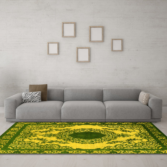 Machine Washable Oriental Yellow Industrial Rug in a Living Room, wshurb1823yw