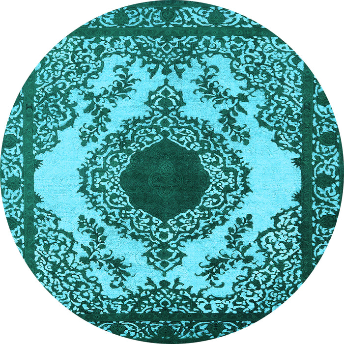 Round Machine Washable Oriental Light Blue Industrial Rug, wshurb1823lblu