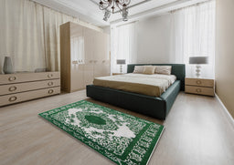 Mid-Century Modern Dark Gray Oriental Rug in a Bedroom, urb1823