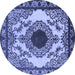 Round Machine Washable Oriental Blue Industrial Rug, wshurb1823blu