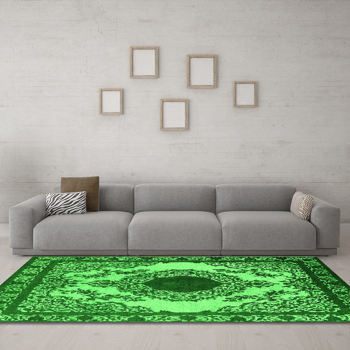 Machine Washable Oriental Green Industrial Area Rugs in a Living Room,, wshurb1823grn