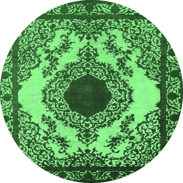 Round Oriental Emerald Green Industrial Rug, urb1823emgrn