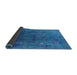 Sideview of Mid-Century Modern Deep Sky Blue Oriental Rug, urb1824