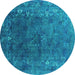 Round Oriental Turquoise Industrial Rug, urb1824turq