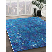 Mid-Century Modern Deep Sky Blue Oriental Rug, urb1824