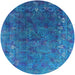 Round Machine Washable Industrial Modern Deep Sky Blue Rug, wshurb1824