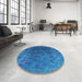 Round Machine Washable Industrial Modern Deep Sky Blue Rug in a Office, wshurb1824