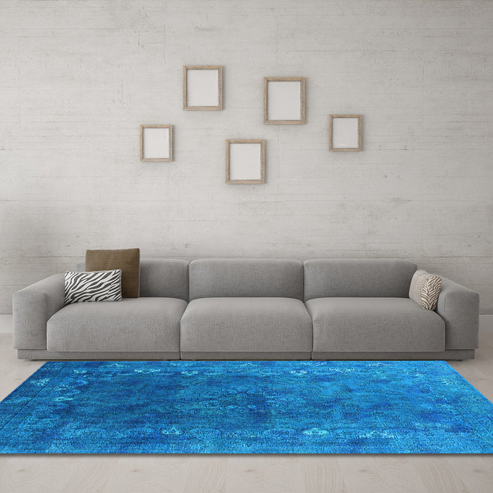 Machine Washable Oriental Light Blue Industrial Rug in a Living Room, wshurb1824lblu