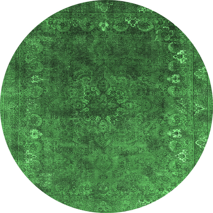 Round Machine Washable Oriental Emerald Green Industrial Area Rugs, wshurb1824emgrn