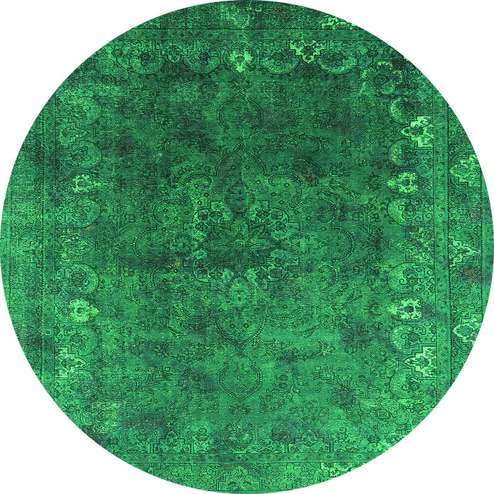 Round Machine Washable Oriental Green Industrial Area Rugs, wshurb1824grn