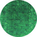 Round Machine Washable Oriental Green Industrial Area Rugs, wshurb1824grn