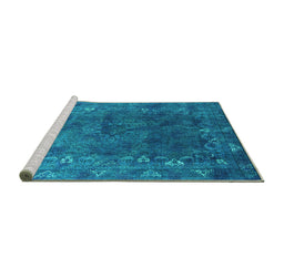 Sideview of Machine Washable Oriental Turquoise Industrial Area Rugs, wshurb1824turq