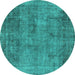 Round Machine Washable Oriental Turquoise Industrial Area Rugs, wshurb1825turq