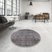 Round Machine Washable Industrial Modern Carbon Gray Rug in a Office, wshurb1825