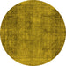 Round Machine Washable Oriental Yellow Industrial Rug, wshurb1825yw