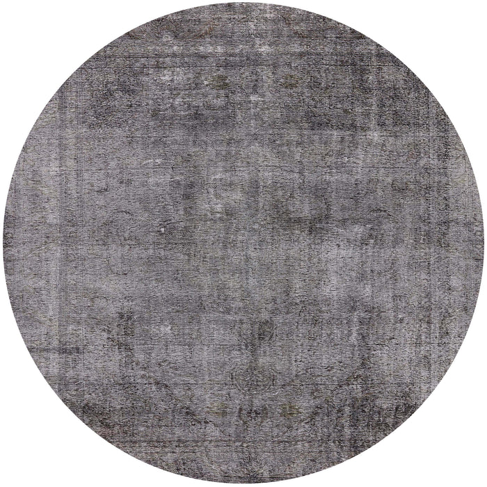 Round Machine Washable Industrial Modern Carbon Gray Rug, wshurb1825