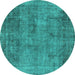 Round Oriental Turquoise Industrial Rug, urb1825turq