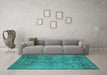 Machine Washable Oriental Turquoise Industrial Area Rugs in a Living Room,, wshurb1825turq