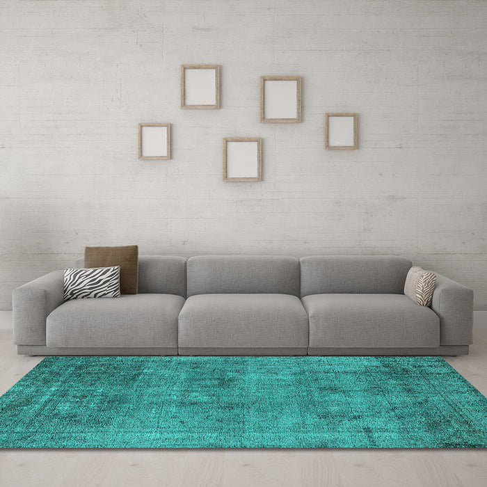 Machine Washable Oriental Turquoise Industrial Area Rugs in a Living Room,, wshurb1825turq