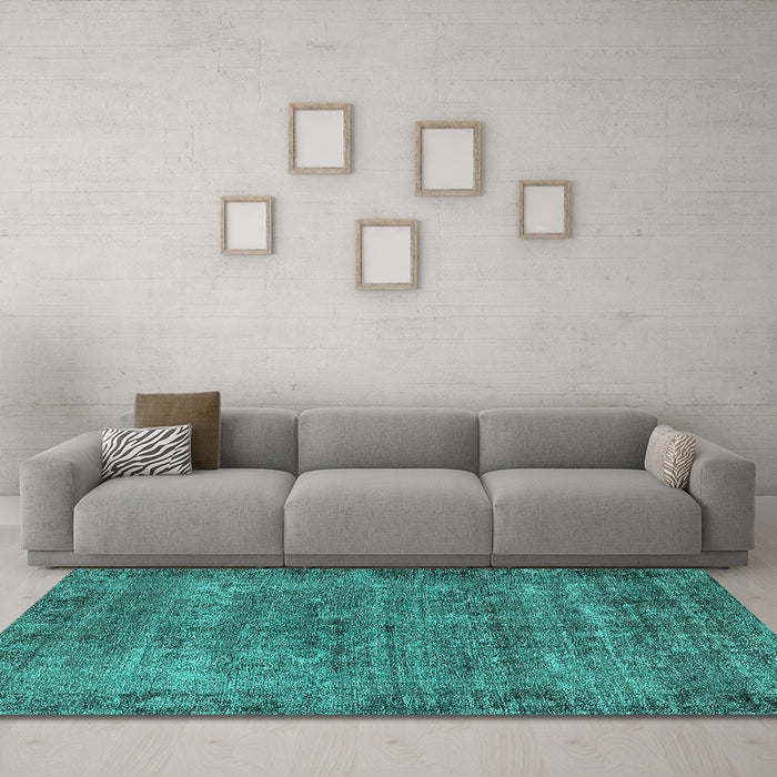 Machine Washable Oriental Turquoise Industrial Area Rugs in a Living Room,, wshurb1826turq
