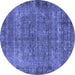 Round Machine Washable Oriental Blue Industrial Rug, wshurb1826blu