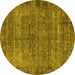 Round Oriental Yellow Industrial Rug, urb1826yw