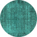 Round Machine Washable Oriental Turquoise Industrial Area Rugs, wshurb1826turq