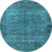 Round Machine Washable Oriental Light Blue Industrial Rug, wshurb1826lblu