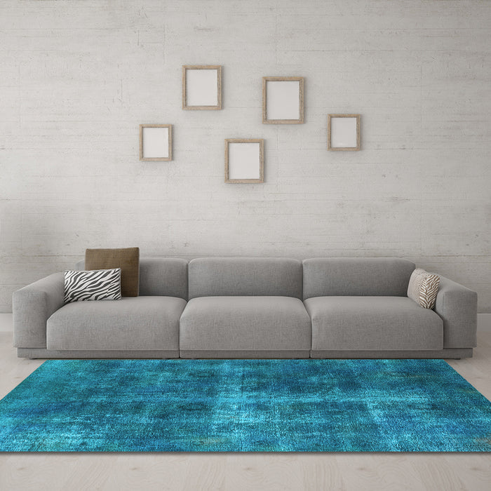 Machine Washable Oriental Light Blue Industrial Rug in a Living Room, wshurb1827lblu