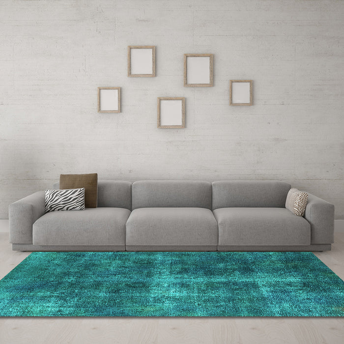 Machine Washable Oriental Turquoise Industrial Area Rugs in a Living Room,, wshurb1827turq