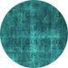 Round Oriental Turquoise Industrial Rug, urb1827turq