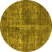 Round Oriental Yellow Industrial Rug, urb1828yw