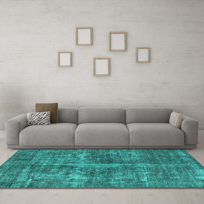 Machine Washable Oriental Turquoise Industrial Area Rugs in a Living Room,, wshurb1828turq