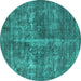 Round Oriental Turquoise Industrial Rug, urb1828turq