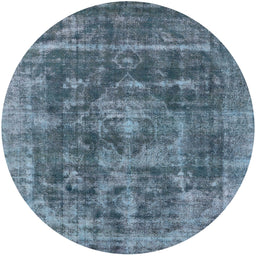 Round Mid-Century Modern Koi Blue Oriental Rug, urb1829