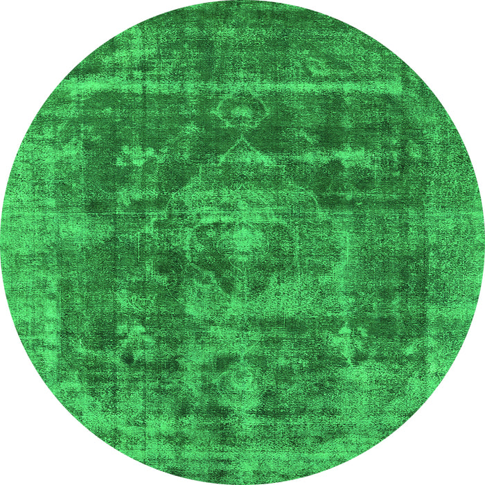 Round Machine Washable Oriental Green Industrial Area Rugs, wshurb1829grn