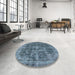 Round Mid-Century Modern Koi Blue Oriental Rug in a Office, urb1829