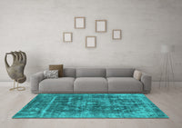 Machine Washable Oriental Turquoise Industrial Rug, wshurb1829turq