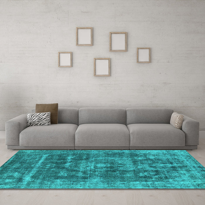 Machine Washable Oriental Turquoise Industrial Area Rugs in a Living Room,, wshurb1829turq